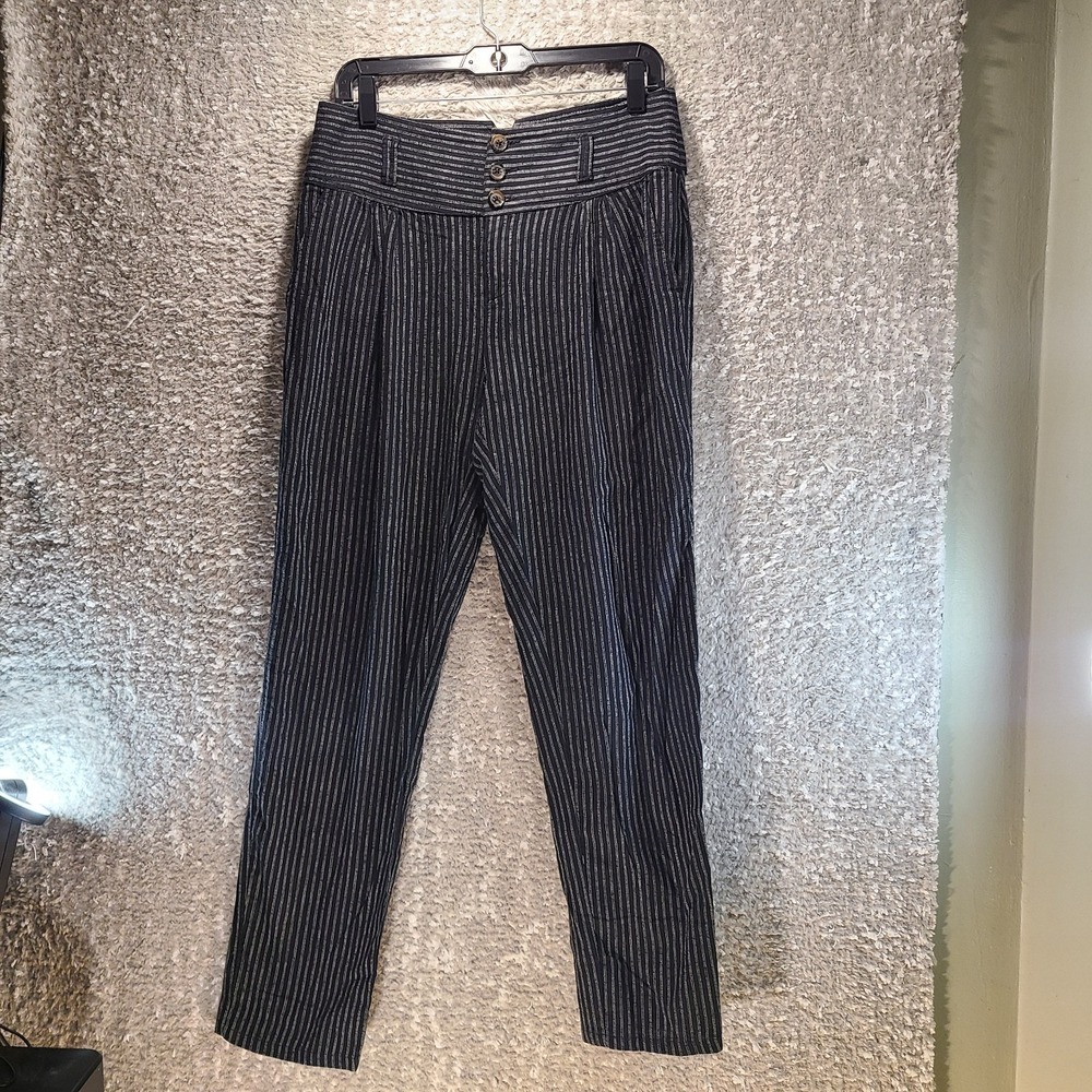 Sundance Amelia Linen Trouser Black White Striped Women's Size 6‎ High Waist